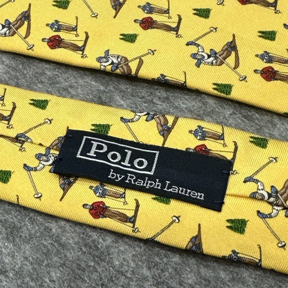 Polo Ralph Lauren Necktie Skier Pine Trees Pattern 100% SILK Hand Made in ITALY - Picture 5 of 9